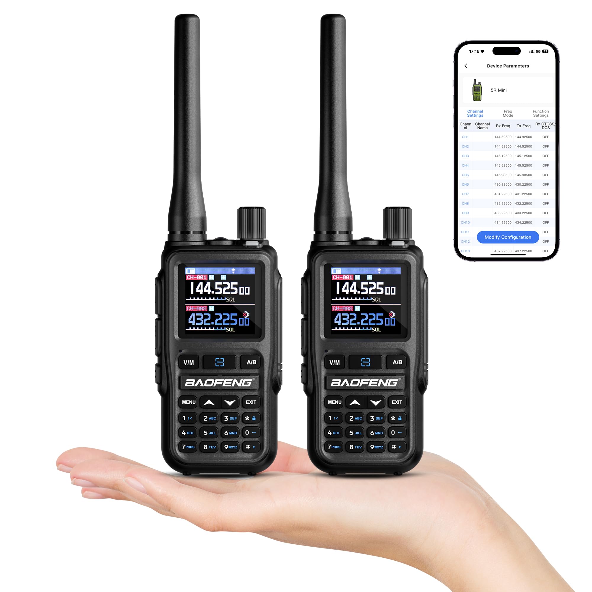 Baofeng GT-5R Mini 5W Dual-Band Handheld Radio, Compact UHF VHF Walkie Talkie with BT App Programming, 999 Channels, Dual PTT, USB-C Charging, Airband/FM Receiver, Flashlight, 2 Pack